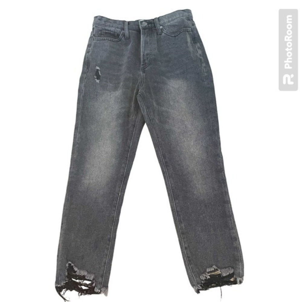 SIMPLY SOCIETY DISTRESSED BLACK STRAIGHT LEG DENIM JEANS, 7/28